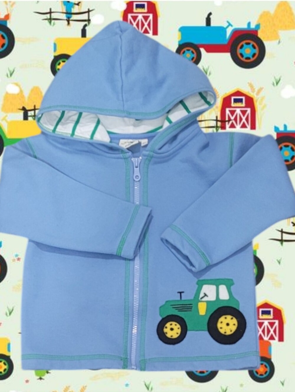 Luigi Kids Boy's Full-zip Hoodie With Embroidered Tractor Applique